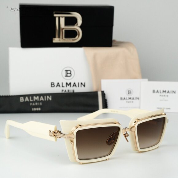 Balmain Men Sunglasses Bone Gold Brown Rectangle ADMIRABLE BPS-130C-52 NEW - Picture 3 of 13